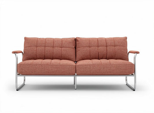 Sofa z tkaniny w kolorze ceglastym o wymiarach 200 x 90 x 80cm na metalowej podstawie
