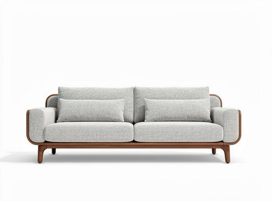 Sofa z szarym obiciem o wymiarach 200 x 85 x 90cm z drewnianą ramą